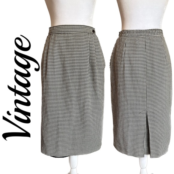 Vintage Houndstooth Midi Pencil Skirt w/ Pockets by JG Petite Collection - Picture 1 of 16